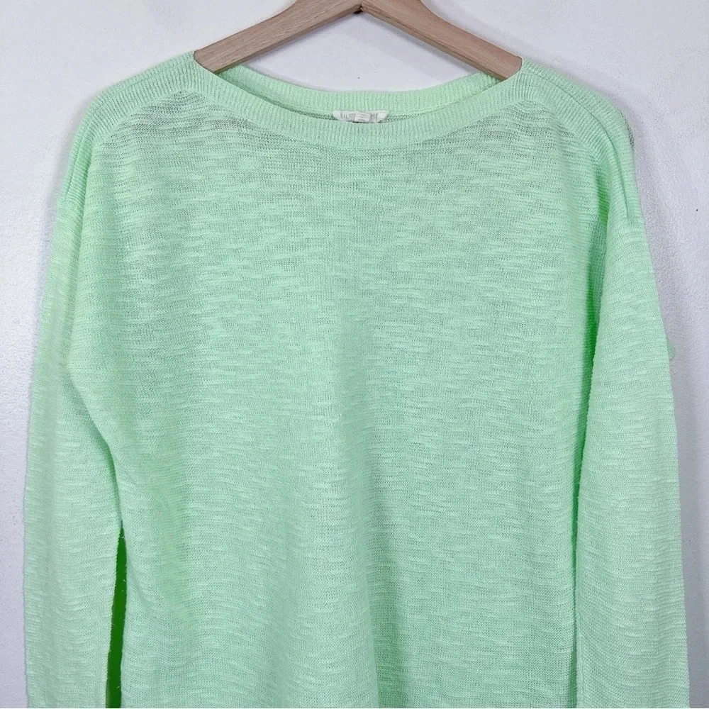 Eileen Fisher Womens Size Petite Medium Green Organic Linen Long Sleeve Top - Picture 4 of 14